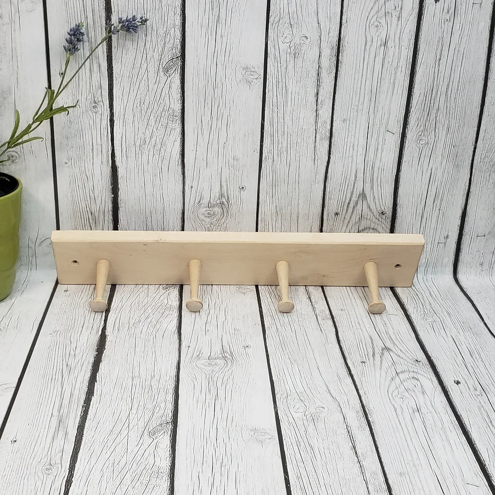 Mainstays 18 in. Wall Mounted Unfinished Wood Hook Rack, 4 Pegs